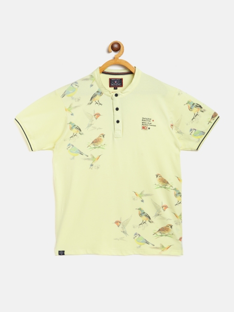 

Monte Carlo Boys Yellow & Green Bird Print Cotton Mandarin Collar T-shirt