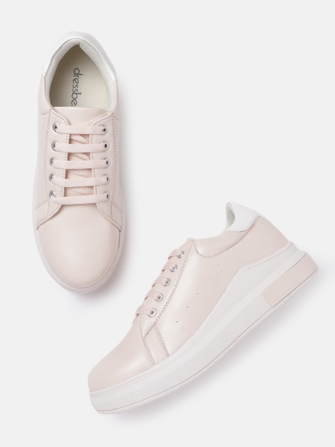 

DressBerry Women Peach-Coloured Solid Sneakers with Perforated Detail