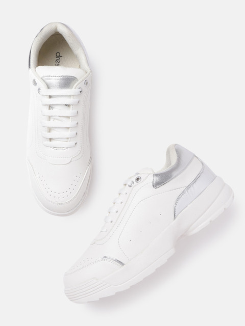 

DressBerry Women White Solid Sneakers with Colourblocked Detail