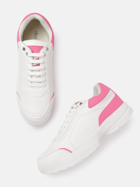 

DressBerry Women Pink Solid Sneakers with Colourblocked Detail, White