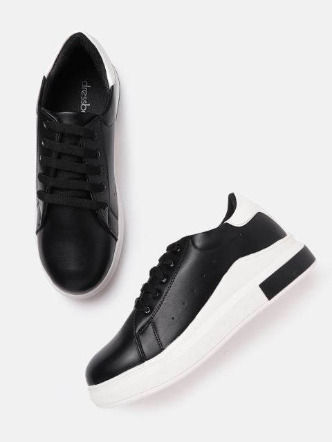 

DressBerry Women Black & White Colourblocked Flatform Sneakers