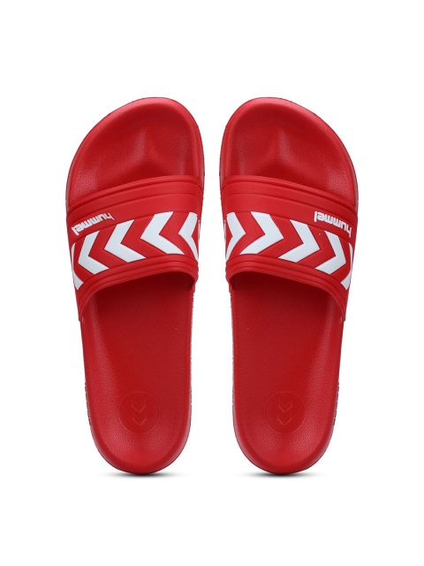 

hummel Unisex Red & White Printed Sliders