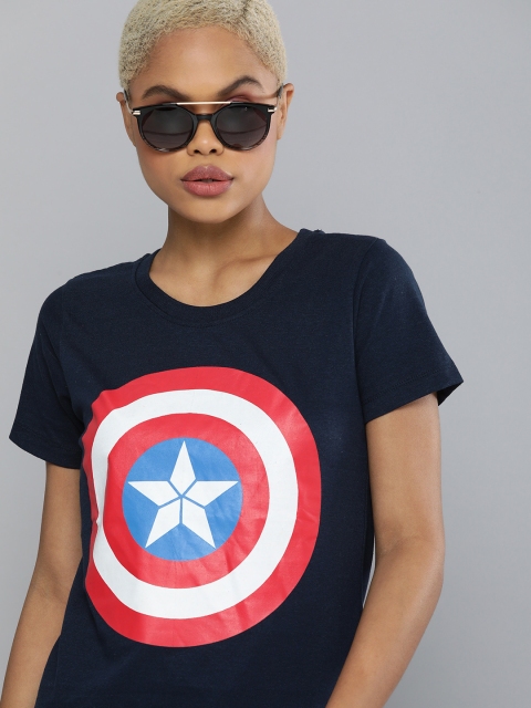 

Kook N Keech Marvel Women Navy Blue Captain America Printed Cotton T-shirt