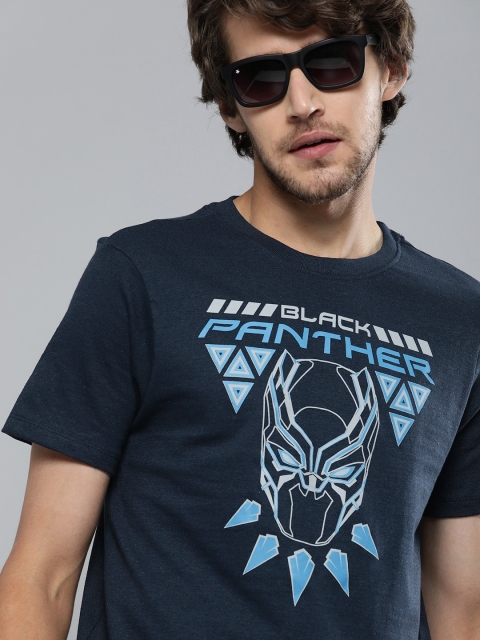 

Kook N Keech Marvel Men Navy Blue Black Panther Printed Pure Cotton T-shirt