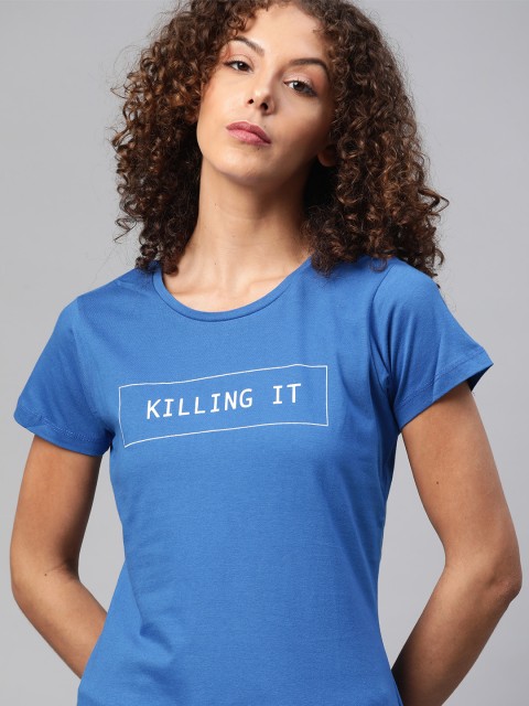 

Kook N Keech Women Blue Typography Printed Pure Cotton T-shirt