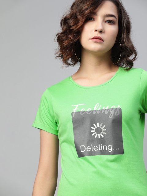 

Kook N Keech Women Green & Black Typography Printed Pure Cotton T-shirt