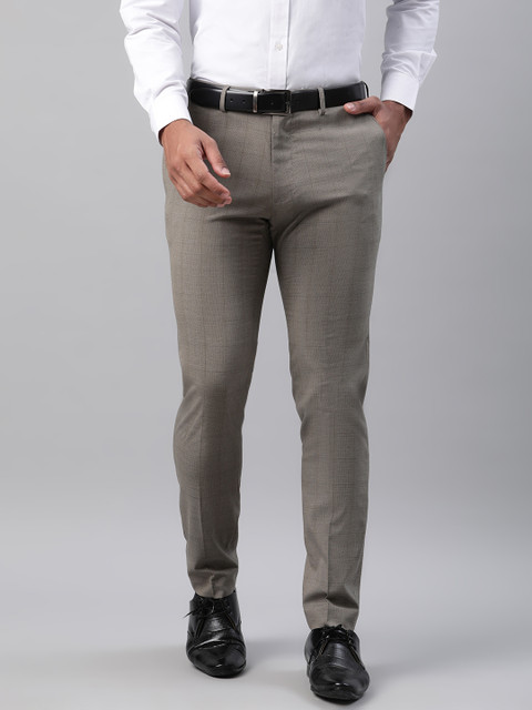 

Marks & Spencer Men Taupe Regular Fit Checked Formal Trousers