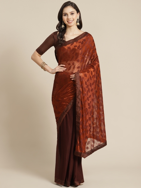 

SUTRAM Brown Leaf Patterned Saree