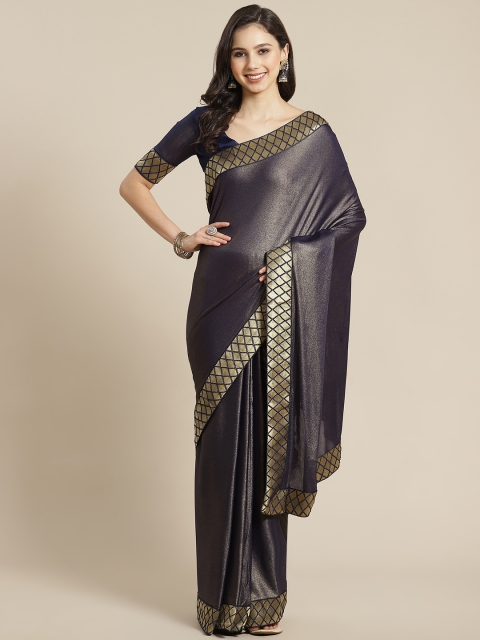 

SUTRAM Navy Blue & Golden Dual-Toned Jute Silk Saree