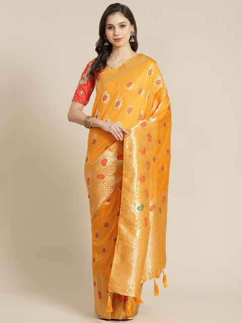 

MANOHARI Mustard Yellow Woven Design Banarasi Saree