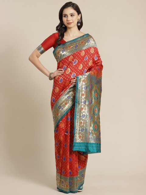 

MANOHARI Red & Golden Woven Design Banarasi Saree
