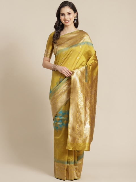 

MANOHARI Mustard & Golden Ethnic Woven Design Zari Banarasi Saree