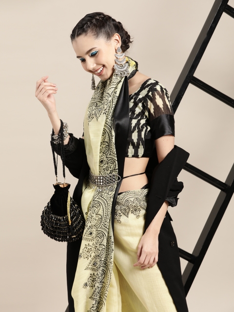 

Saree mall Ethnic Motifs Linen Blend Saree with Sleek border, Yellow