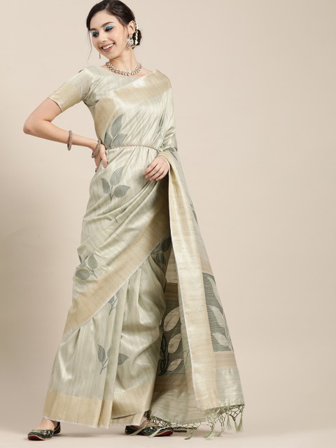 

Saree mall Floral Silk Blend Saree with Woven Design border, Green