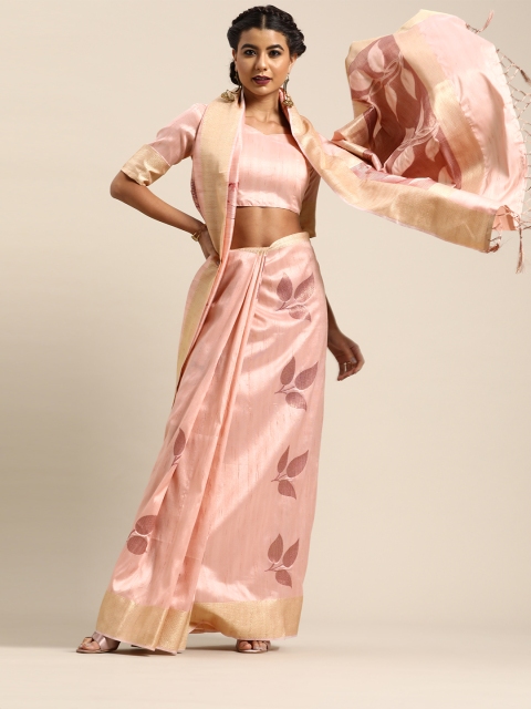 

Saree mall Ethnic Motifs Silk Blend Saree with Sleek border, Peach