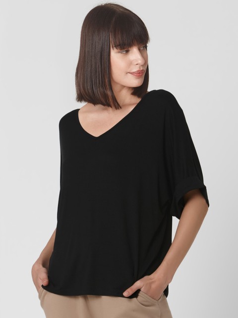 

Vero Moda Women Black Solid V-Neck T-shirt
