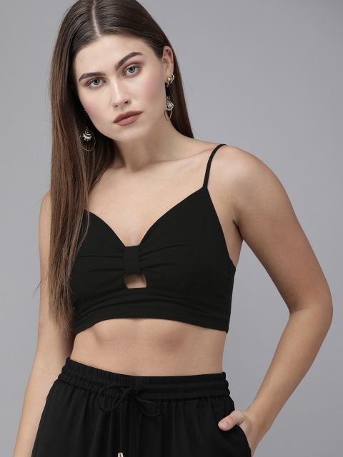 

Vero Moda Women Black Solid Pure Cotton Bralette Crop Top