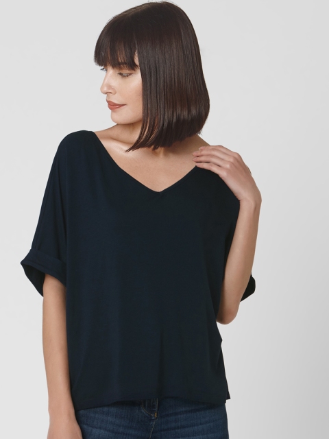 

Vero Moda Women Navy Blue Solid V-Neck T-shirt