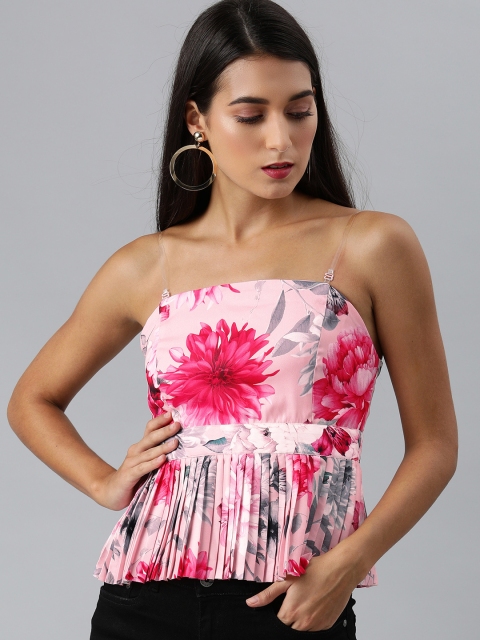 

Vero Moda Pink Floral Printed Regular Top with Pleated Detail