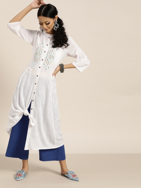 

Shae by SASSAFRAS Women White Yoke Design Fusion A-Line Kurta