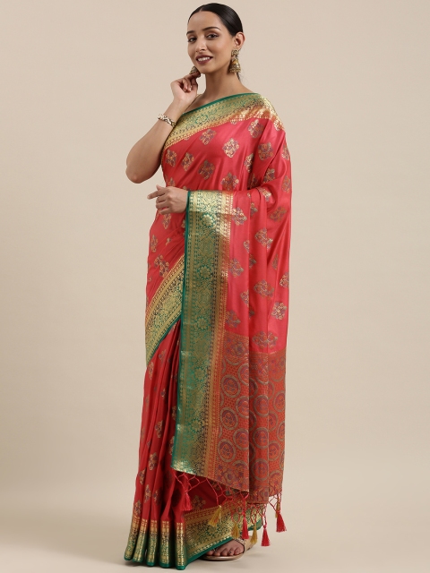 

MIMOSA Pink & Gold-Toned Art Silk Woven Design Kanjeevaram Saree