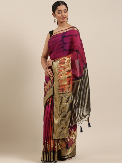 

MIMOSA Pink & Navy Blue Linen Blend Dyed Banarasi Saree