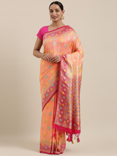 

MIMOSA Pink & Multicoloured Woven Design Kanjeevaram Saree