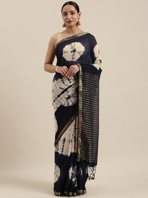 

MIMOSA Navy Blue Shibori Dyed Poly Chiffon Saree