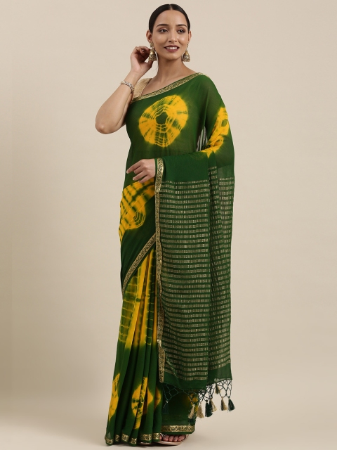 

MIMOSA Olive Green & Yellow Poly Chiffon Shibori Dyed Saree