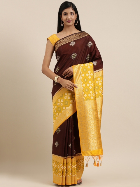 

MIMOSA Brown & Yellow Art Silk Woven Design Patola Saree