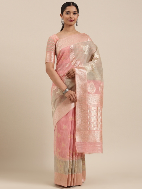 

MIMOSA Pink & Gold-Toned Cotton Blend Woven Design Banarasi Saree