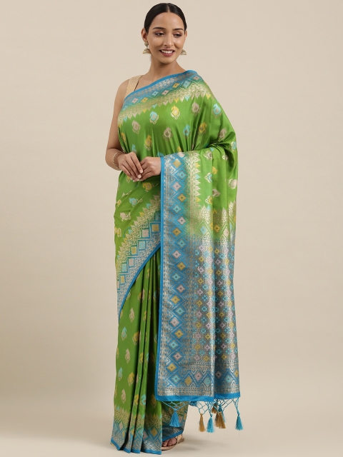 

MIMOSA Olive Green & Blue Woven Design Kanjeevaram Saree