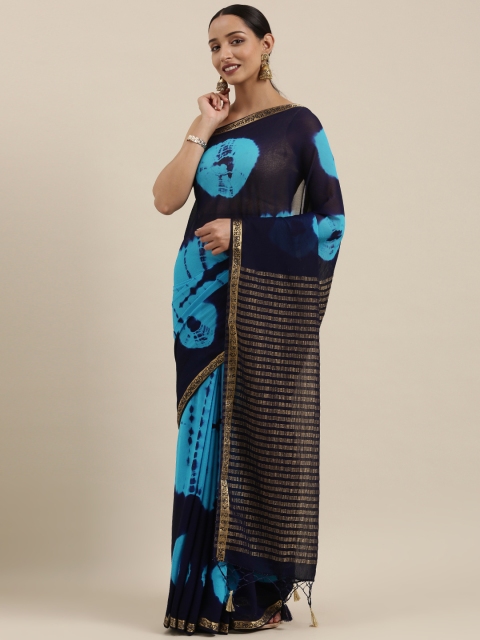 

MIMOSA Navy Blue & Gold-Toned Dyed Saree