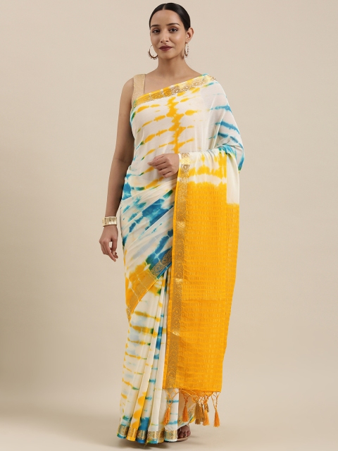 

MIMOSA Off-White & Yellow Poly Chiffon Shibori Dyed Saree