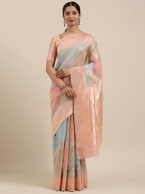 

MIMOSA Pink & Blue Cotton Blend Woven Design Banarasi Saree