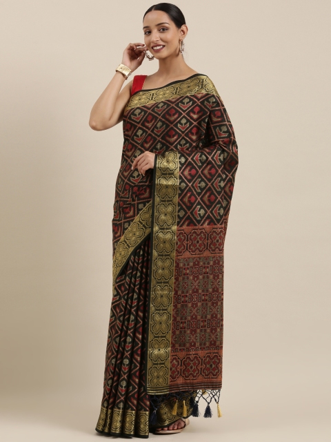 

MIMOSA Black & Maroon Checked Patola Saree