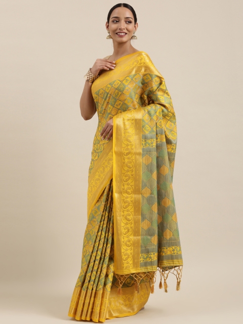 

MIMOSA Yellow & Green Checked Patola Saree