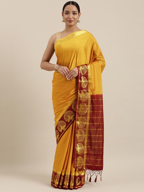 

MIMOSA Mustard Poly Crepe Solid Mysore Silk Saree