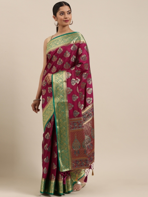 

MIMOSA Burgundy & Gold-Toned Art Silk Woven Design Kanjeevaram Saree