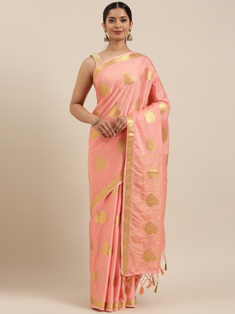 

MIMOSA Peach-Coloured & Gold-Toned Woven Design Mysore Silk Saree