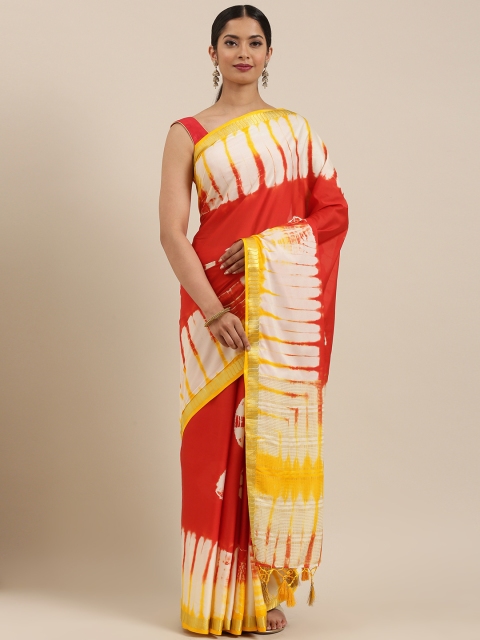 

MIMOSA Red & Off-White Poly Crepe Shibori Dyed Mysore Silk Saree