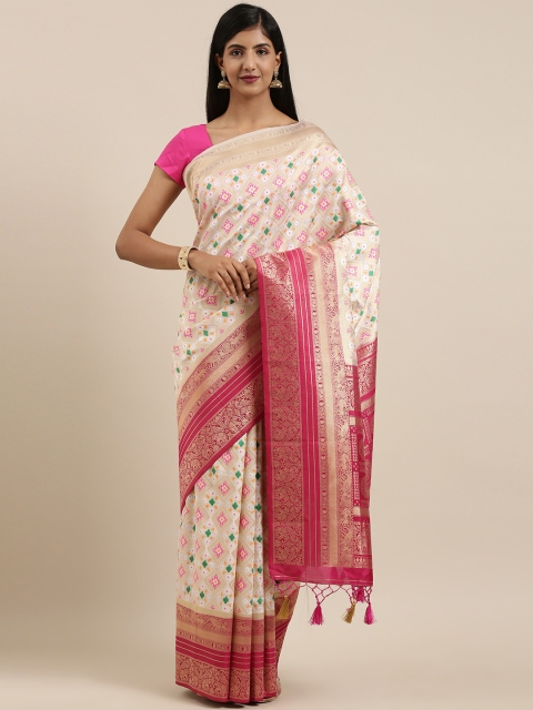 

MIMOSA Off-White & Multicoloured Checked Patola Saree