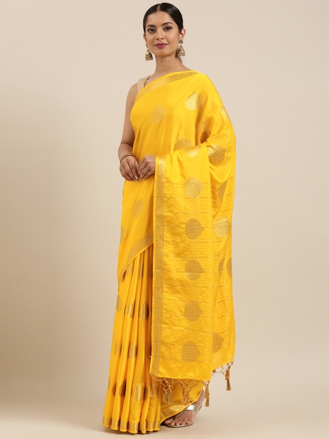 

MIMOSA Yellow Poly Crepe Woven Design Mysore Silk Saree
