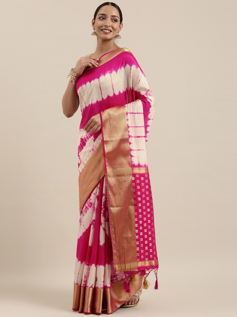 

MIMOSA Pink & White Art Silk Dyed Banarasi Saree