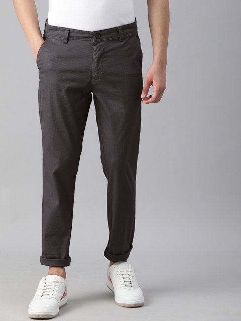

Mast & Harbour Men Grey Textured Slim Fit Regular Trousers