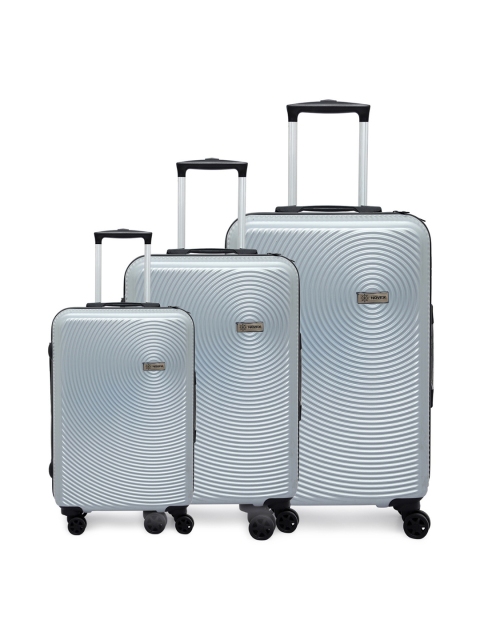 

NOVEX Unisex Set Of 3 Silver-Toned Textured Hard-Sided Trolley Suitcases