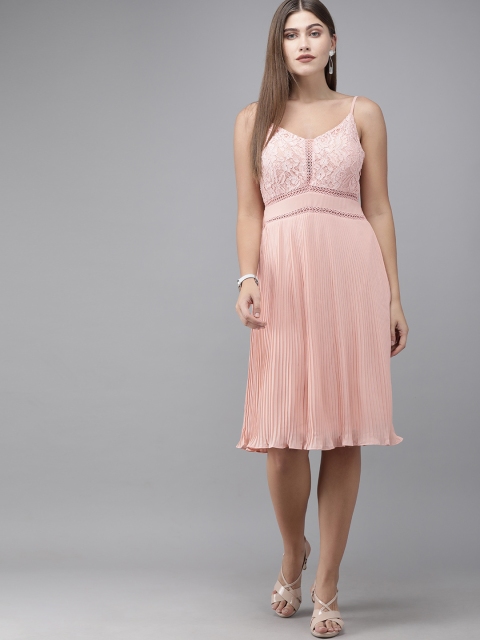

Vero Moda Women Peach-Coloured Accordian Pleated Solid A-Line Dress