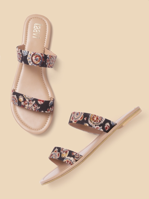 

Taavi Women Black & Beige Ethnic Motifs Print Open Toe Flats