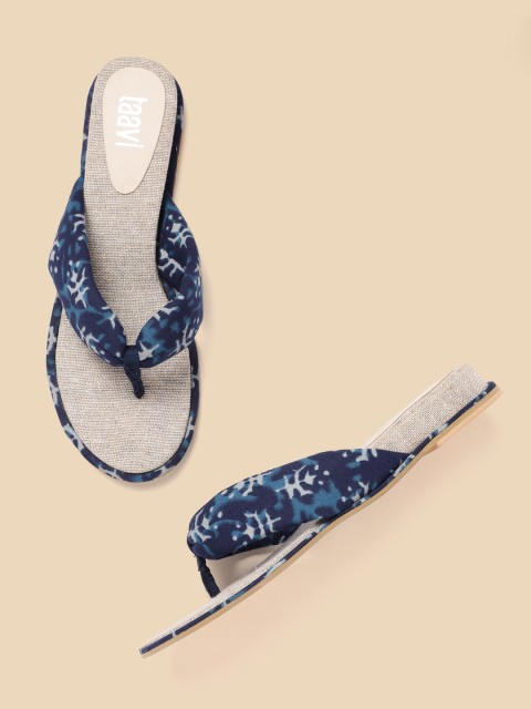

Taavi Women Blue & Off-White Printed Handcrafted Open Toe Flats