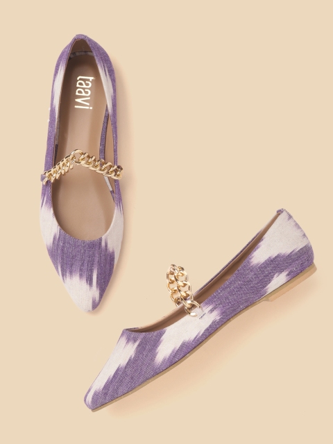 

Taavi Women Purple & Off-White Printed Ballerinas with Chain Detail